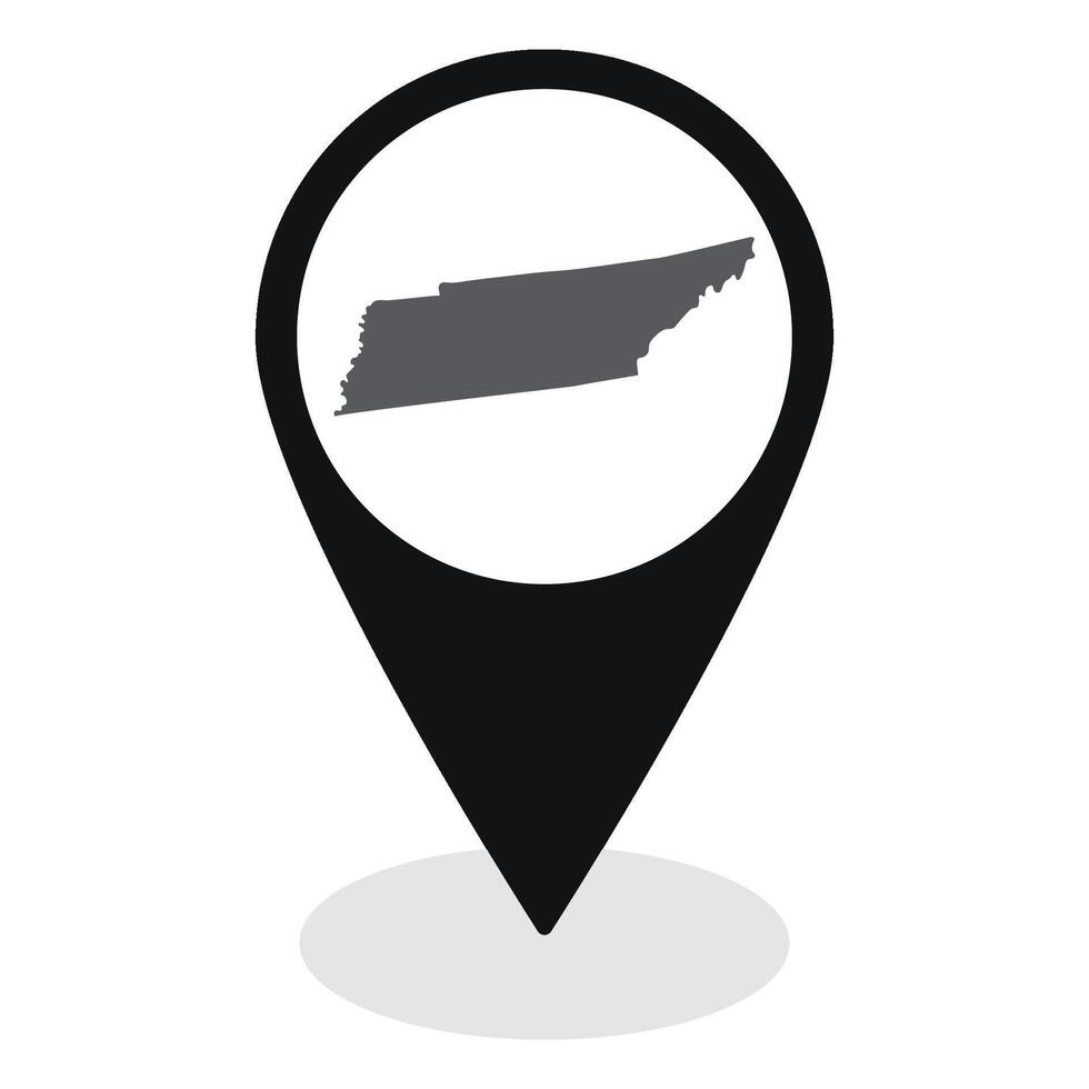 Tennessee state map. Map of Tennessee state on map pinpoint in black color vector