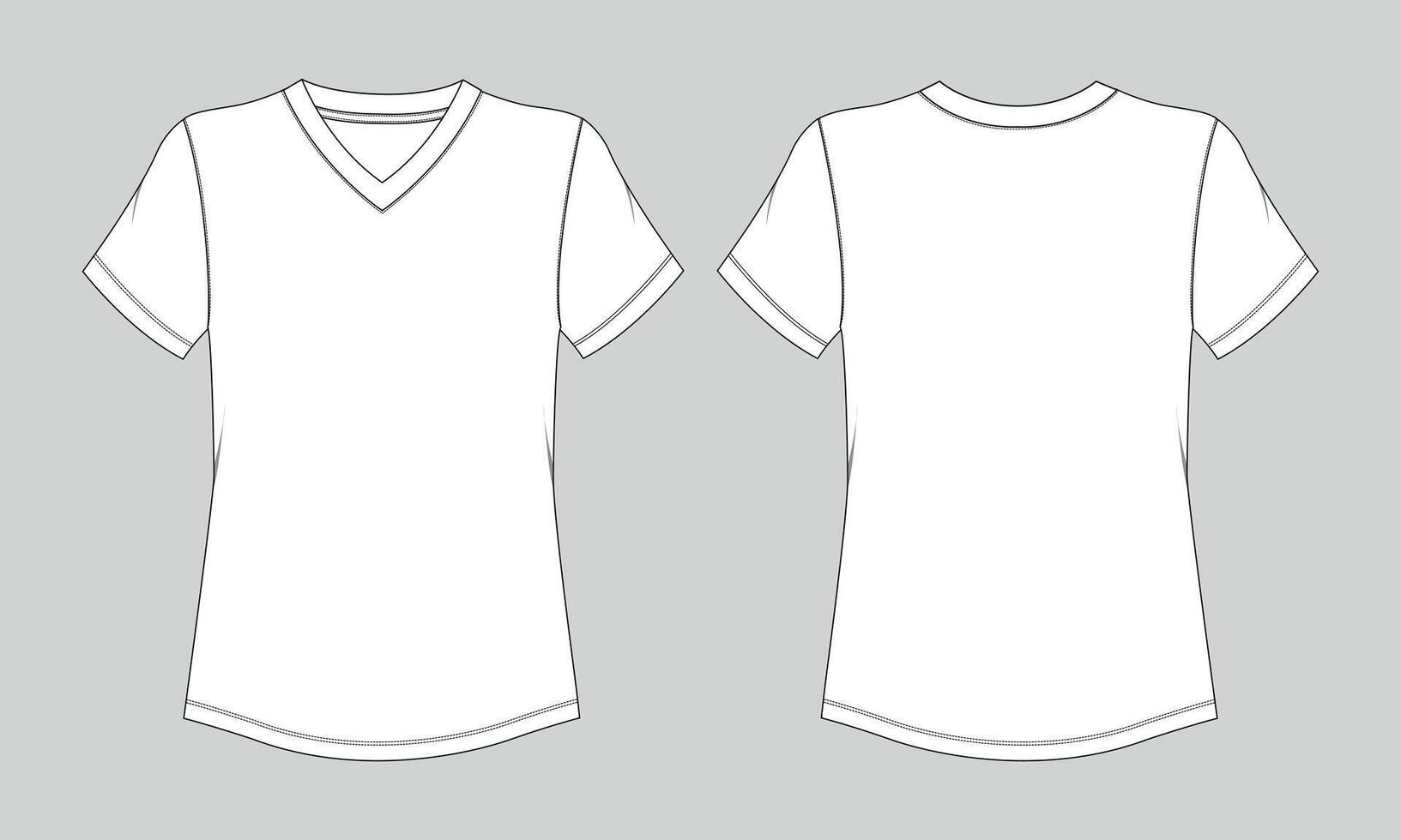 V neck short sleeve t shirt technical drawing fashion flat sketch template for ladies vector