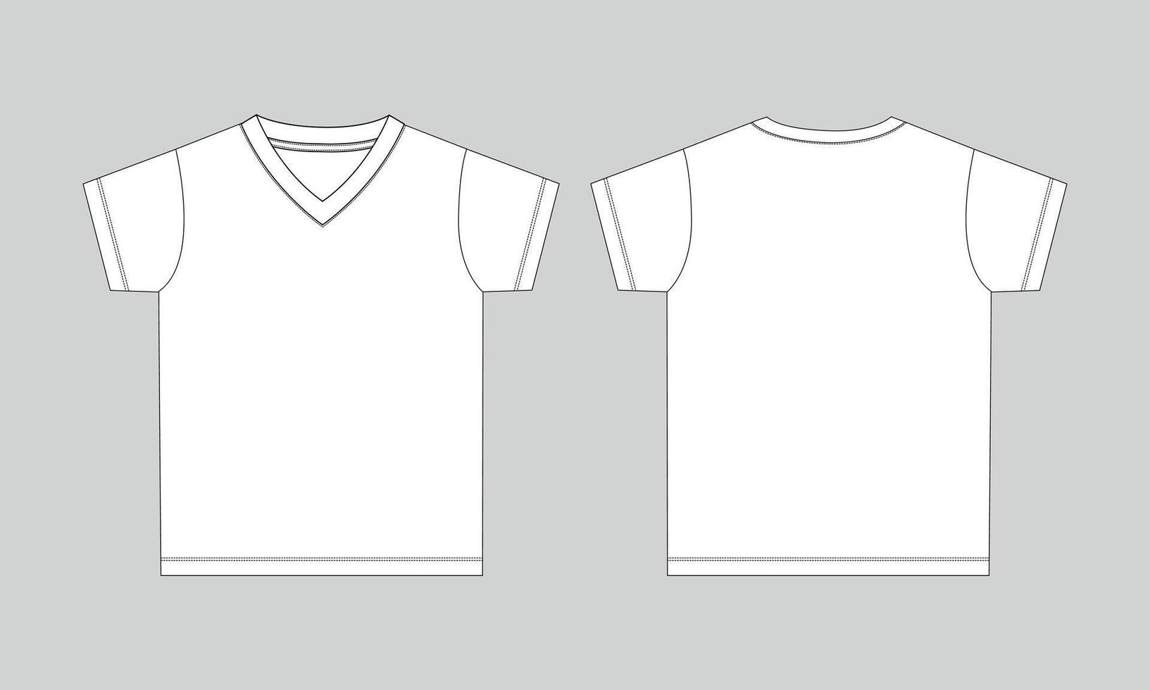 V neck t shirt technical drawing fashion flat sketch template for kids vector