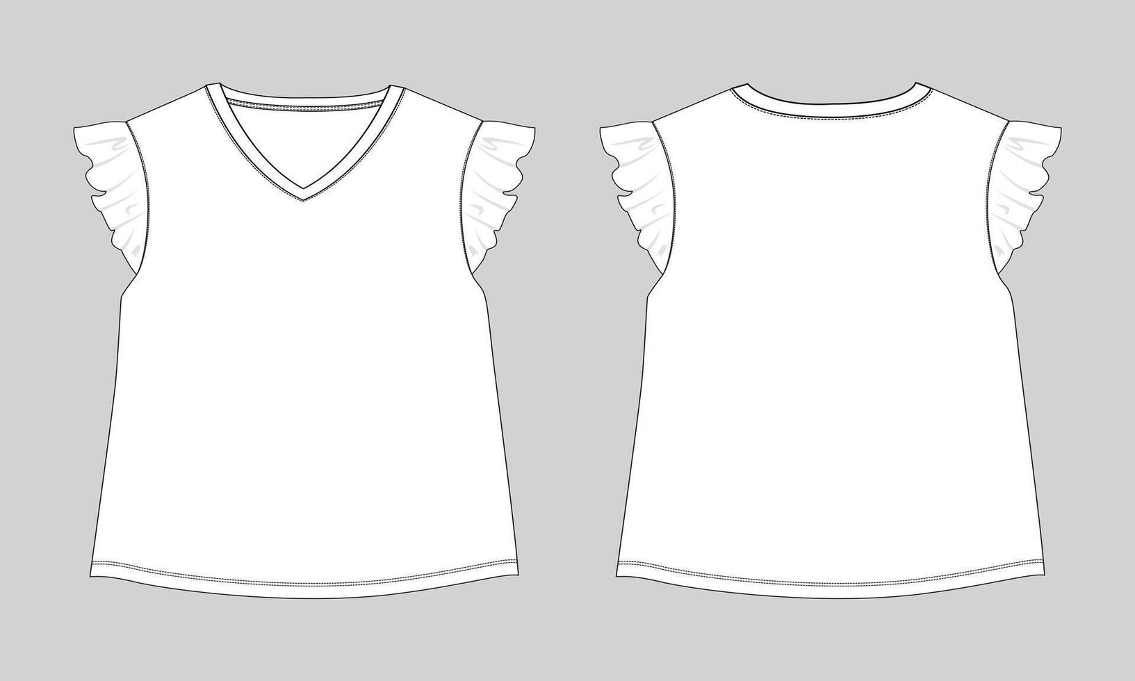 Baby girls dress design technical drawing template front and back vector