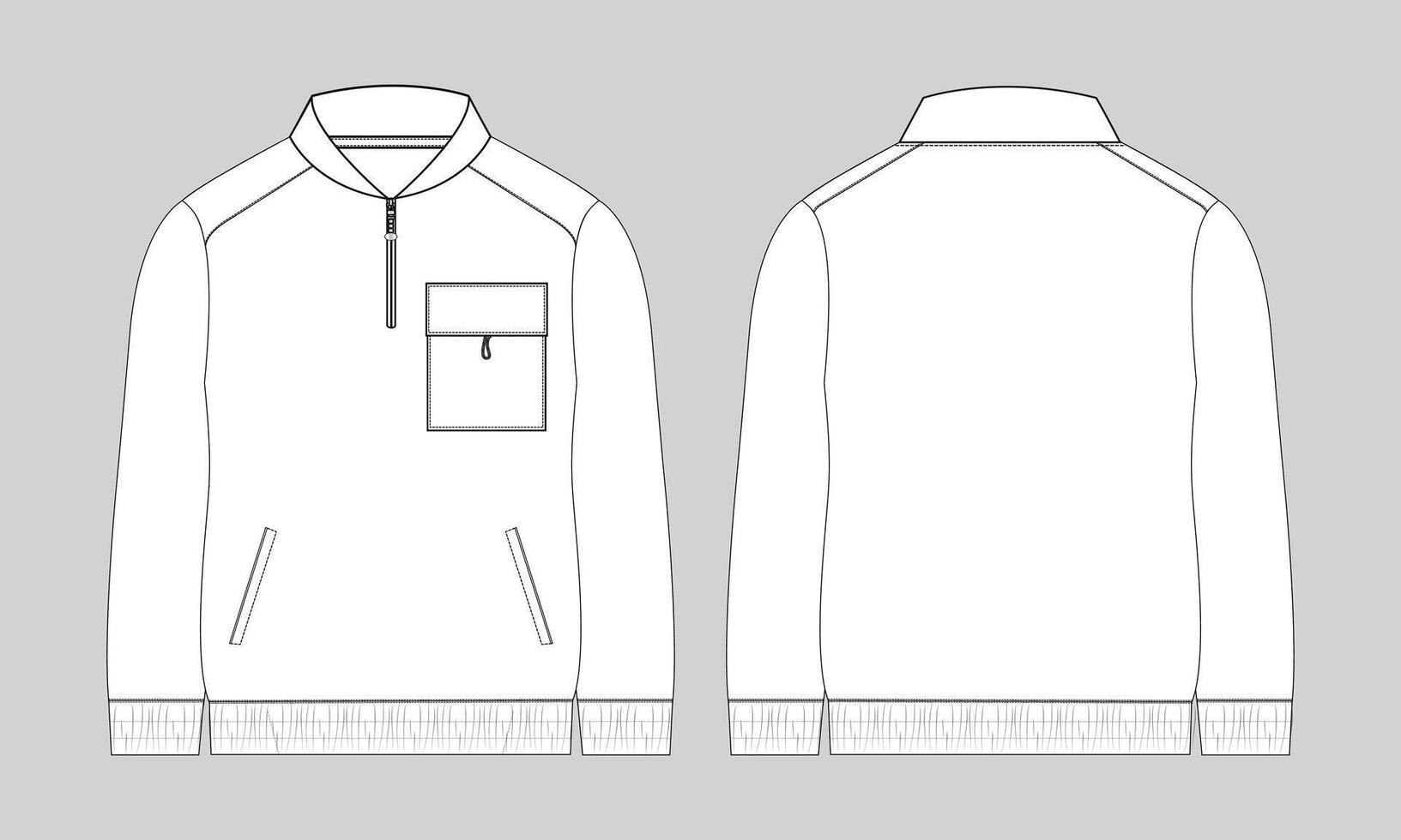 Bomber Jacket technical drawing fashion flat sketch template front and back views vector
