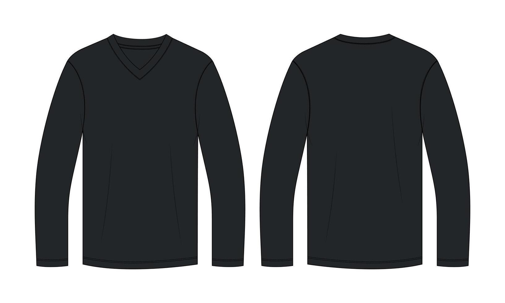Long sleeve black color t shirt template front and back isolated on white background. vector