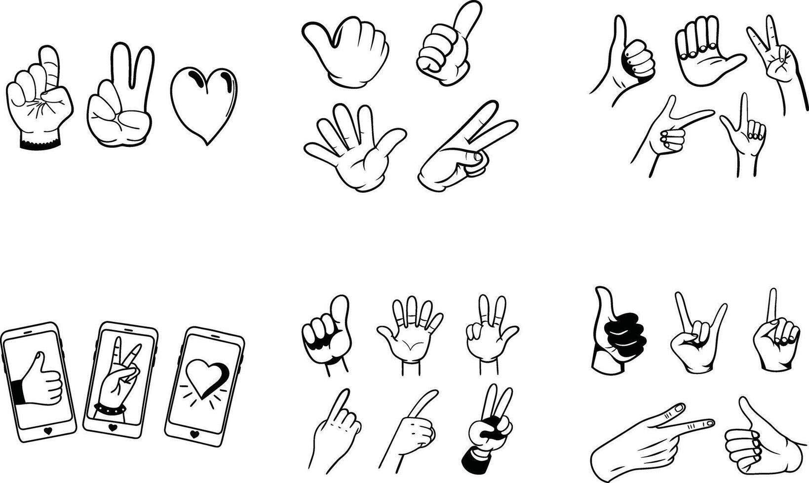 Hand drawn doodle hand gestures with mobile phones illustration vector