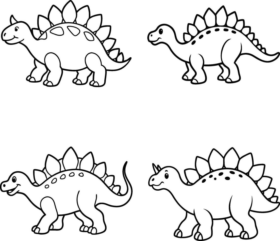 Stegosaurus dinosaur outline collection cute cartoon style for coloring and educational resources vector