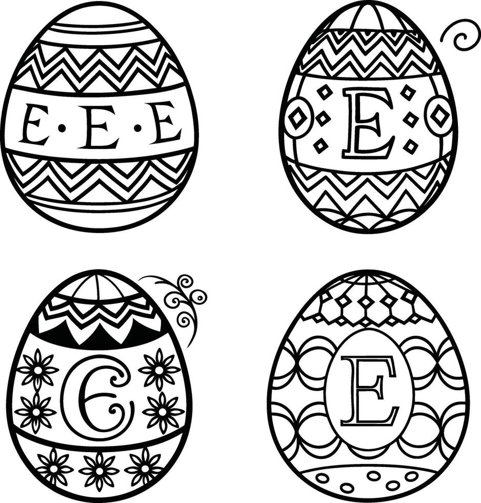 Set of decorated easter eggs outlines for coloring page activity vector