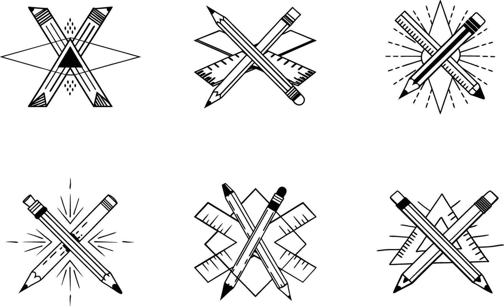 Geometric design elements with pencils and rulers creative concept flat lay vector