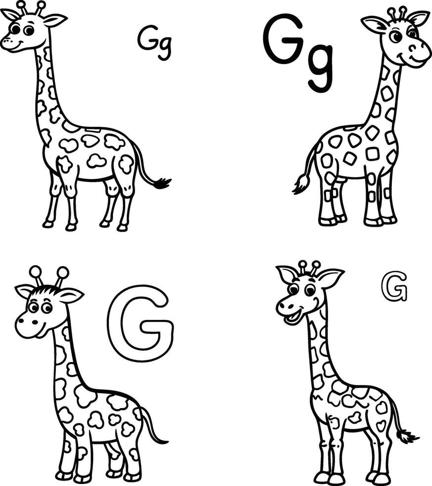 Giraffe themed abc learning activity worksheet with letter g for coloring education vector