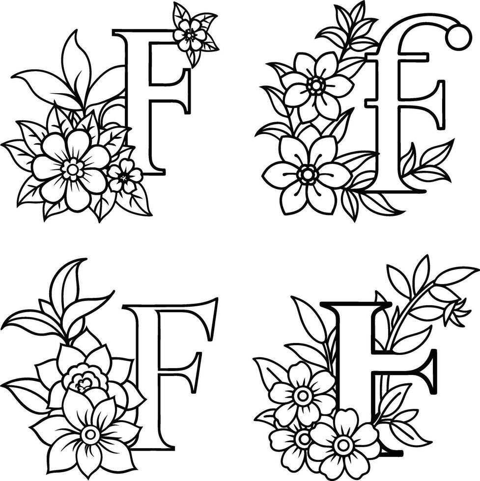 Floral letter f monogram collection decorative botanical initial vector