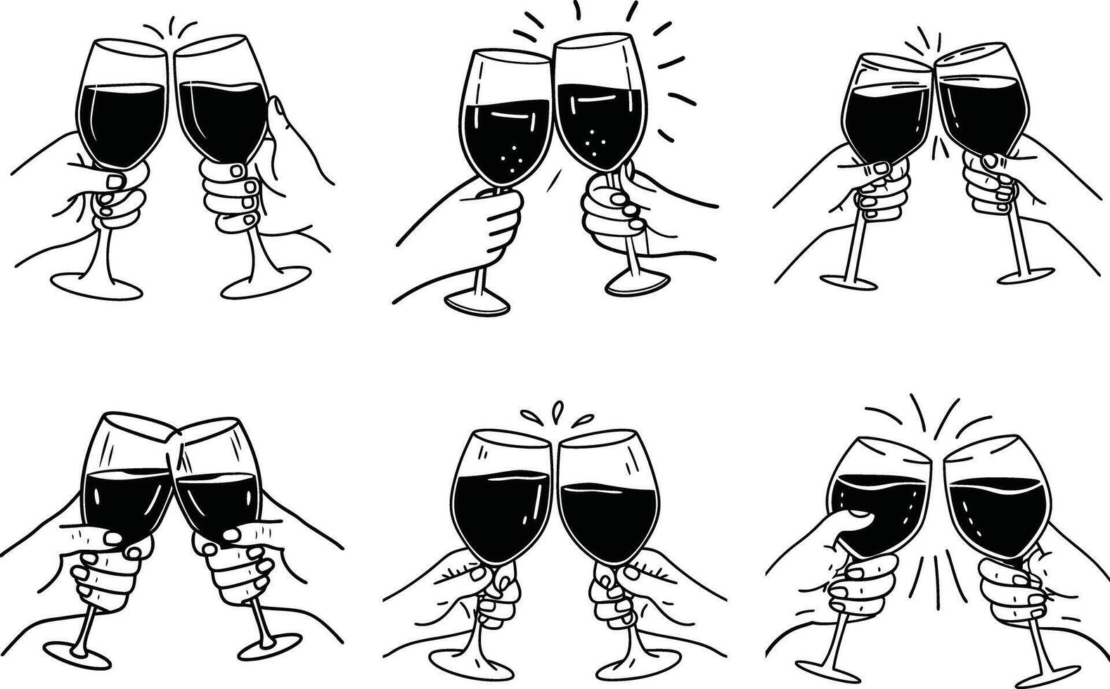 Seamless pattern of hand drawn wine glasses clinking in celebration design vector