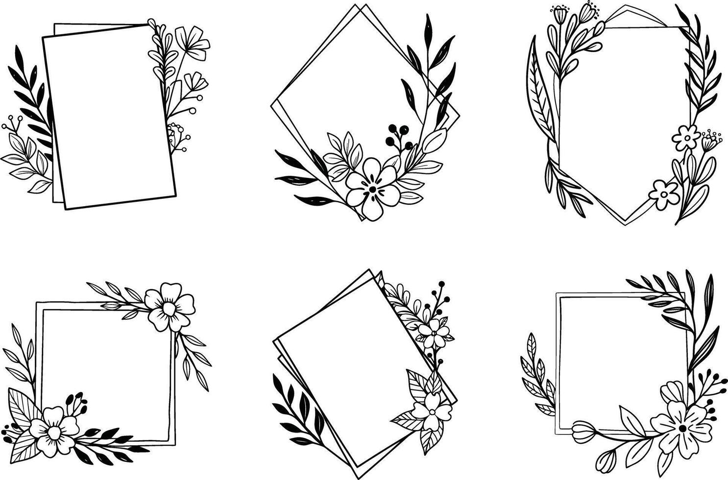 Elegant black and white floral frame collection for invitations and decorative design elements vector