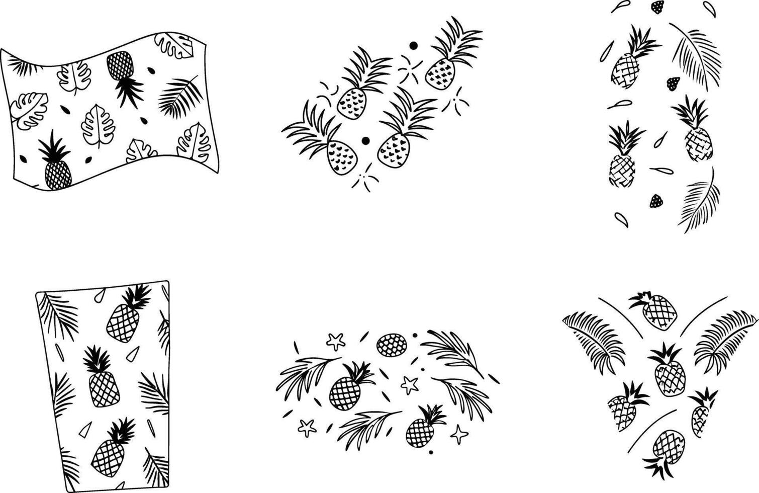 Hand drawn pineapple pattern collection tropical summer elements design vector