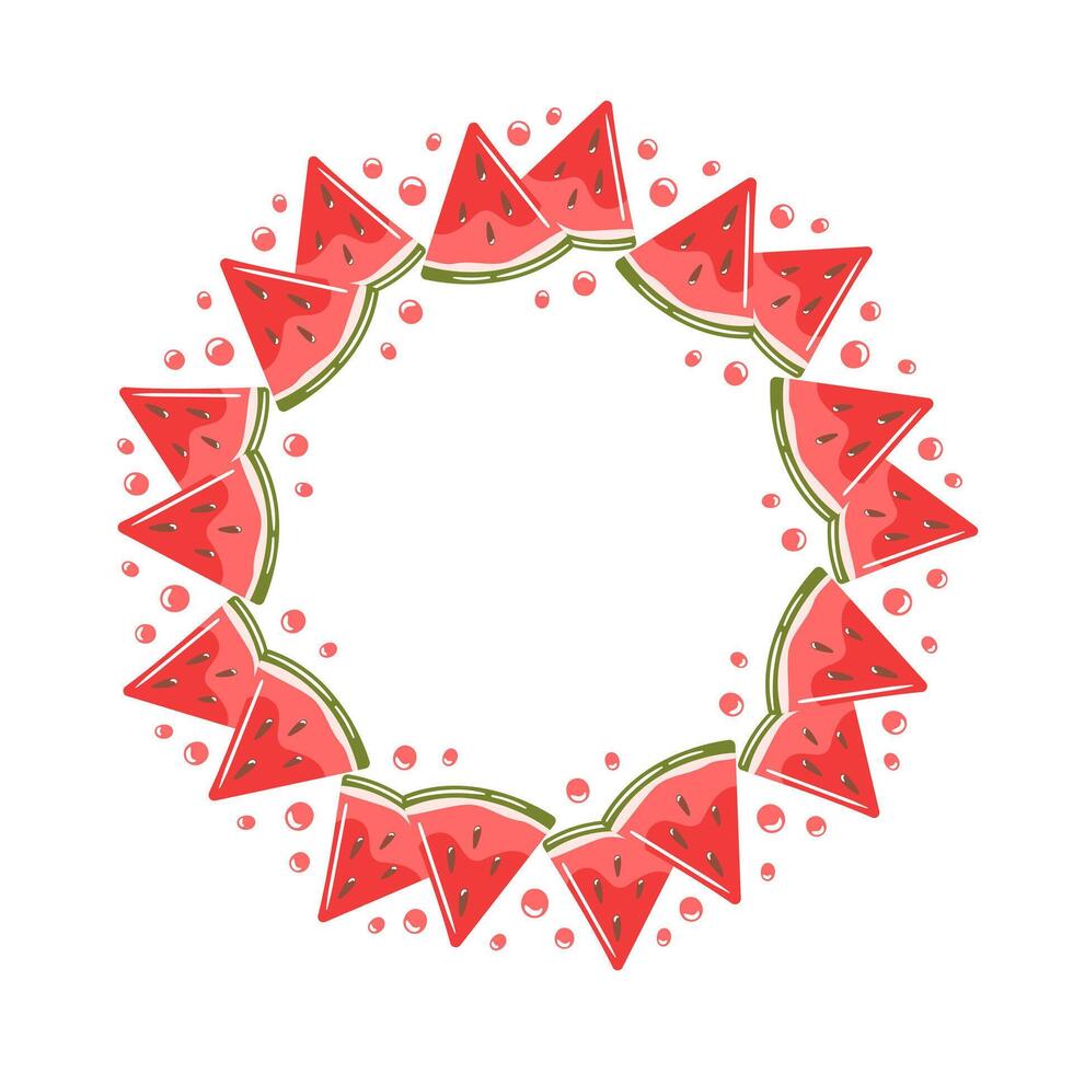 illustration featuring a round frame with watermelon slices showing off their juicy red flesh and green rind. Perfect for any occasion or meal, it embodies the essence of summer and delicious vector