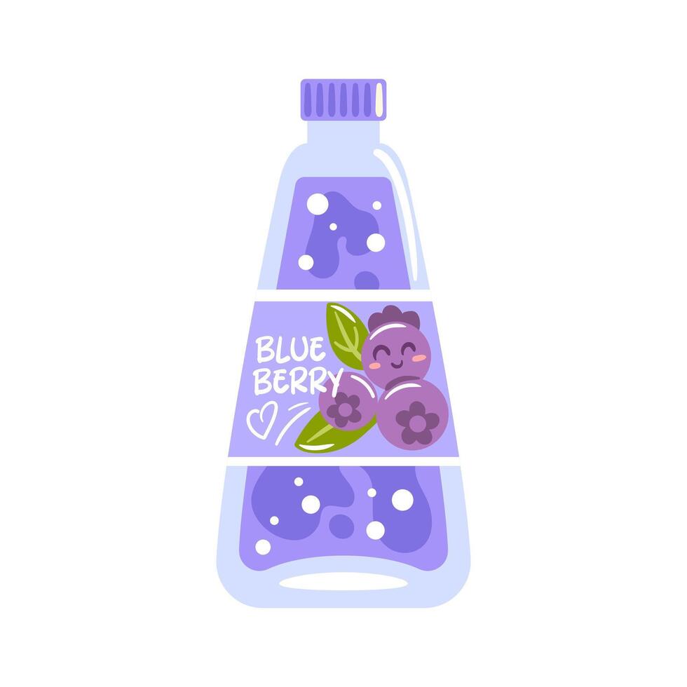 A bottle of blueberry syrup or soda with brightly colored blueberries floating in a thick, translucent liquid that captures the essence of a decadent, sweet treat vector