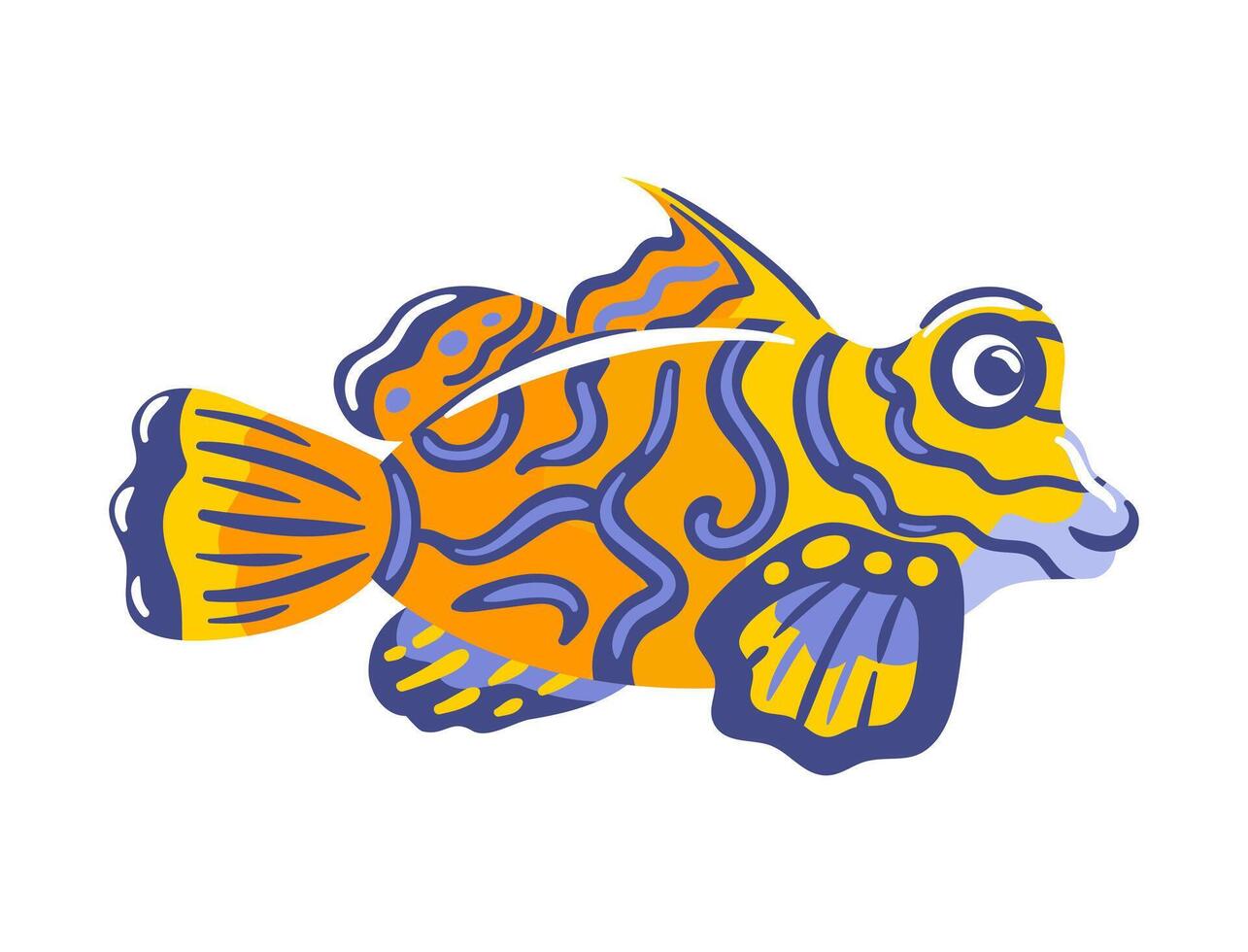 illustration features a stunning mandarinfish, showcasing its brilliant colors and intricate patterns. With its lively design and detailed scales, it captures the vibrant essence of ocean life. vector