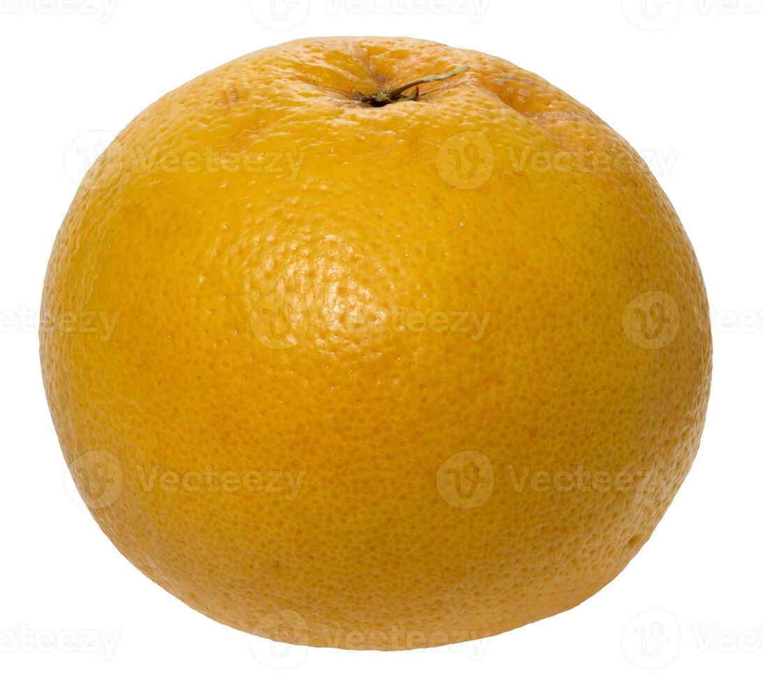 Whole grapefruit with a textured yellow peel, isolated background. photo