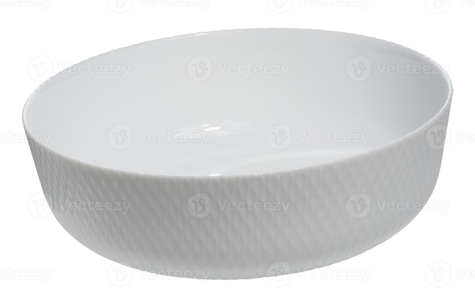 White ceramic round salad plate on isolated background photo