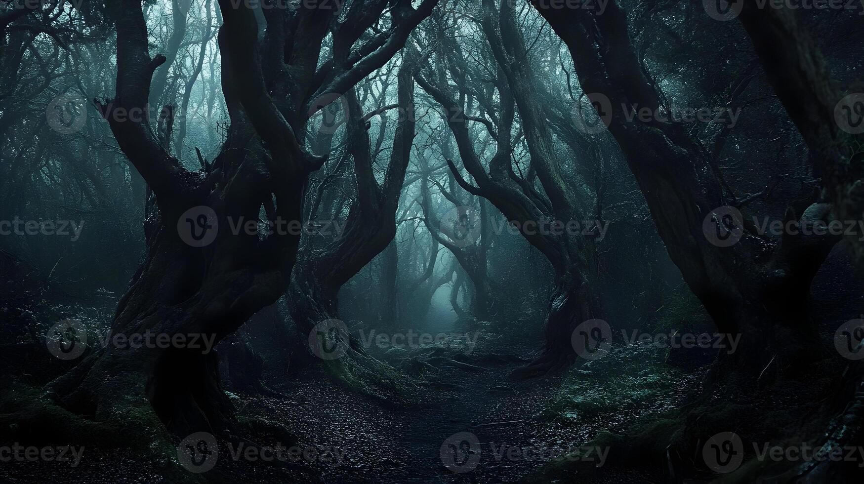 Dark And Twisted Forest Path With Gnarled Trees, Creating An Eerie And Mysterious Atmosphere In The Wilderness. photo