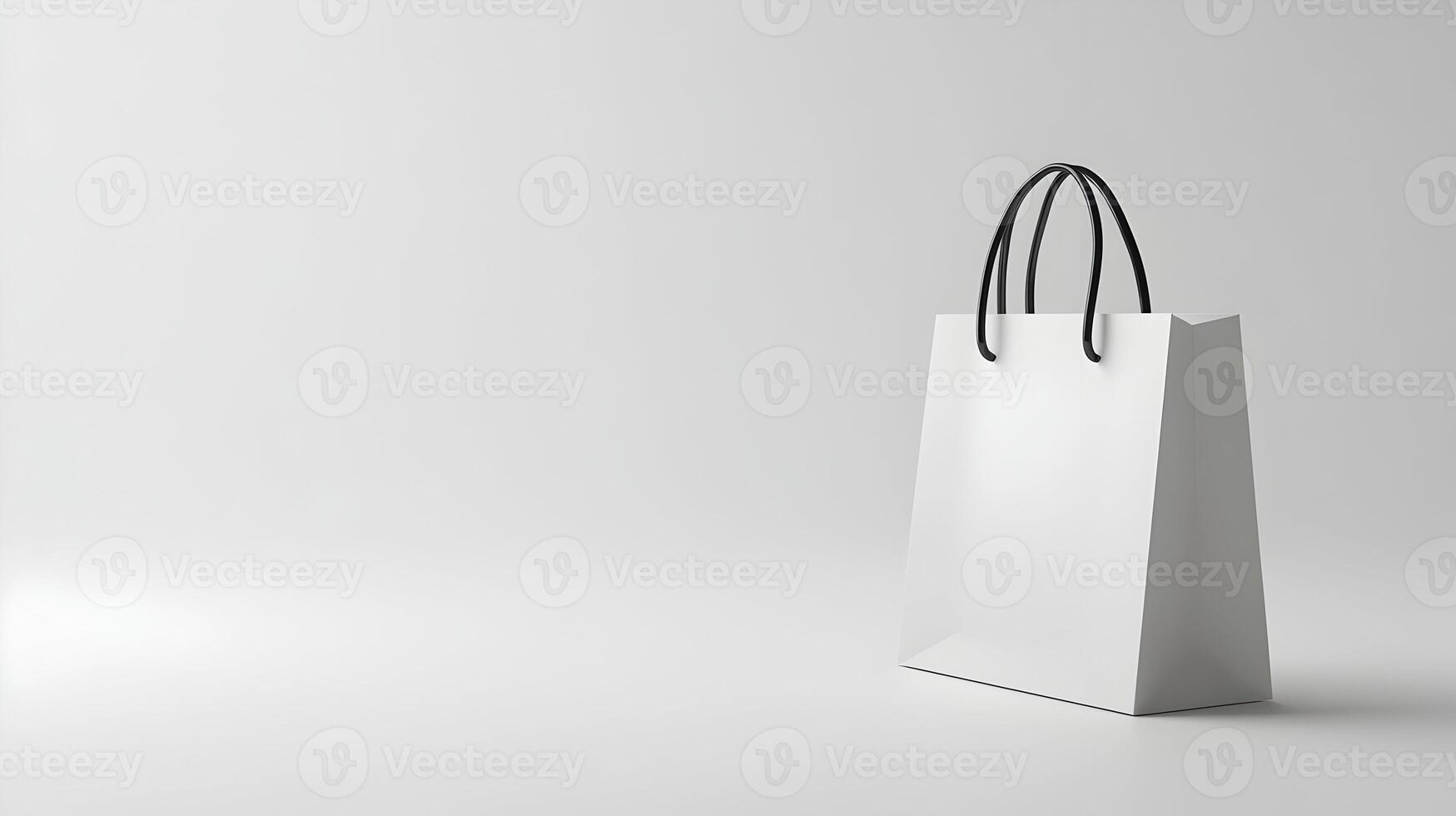 Minimalist White Shopping Bag With Black Handles On A Clean Background, Representing Retail And Packaging. photo