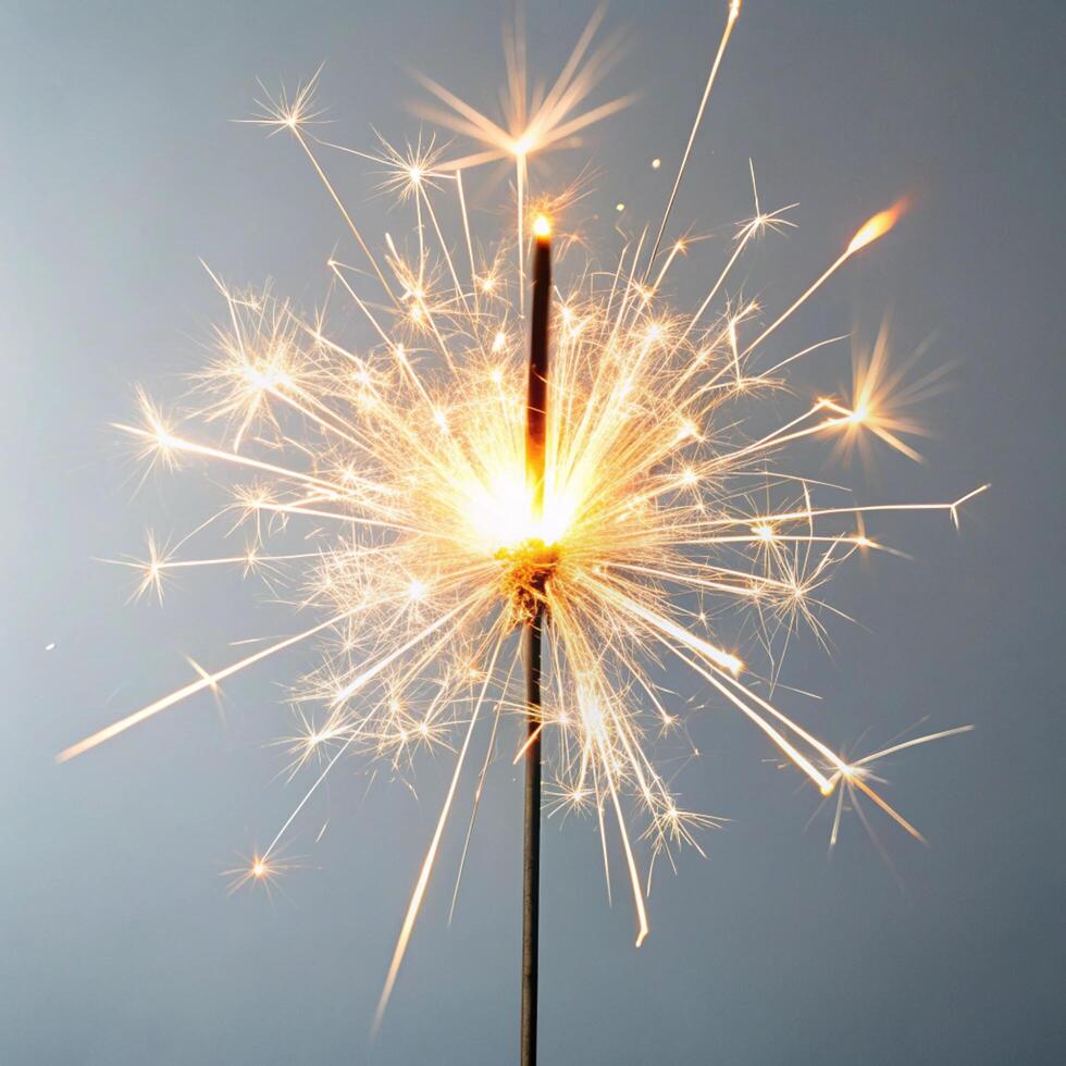 A stunning image of a sparkler igniting with bright, star like sparks, perfect for festive occasions, fireworks, and party decorations photo
