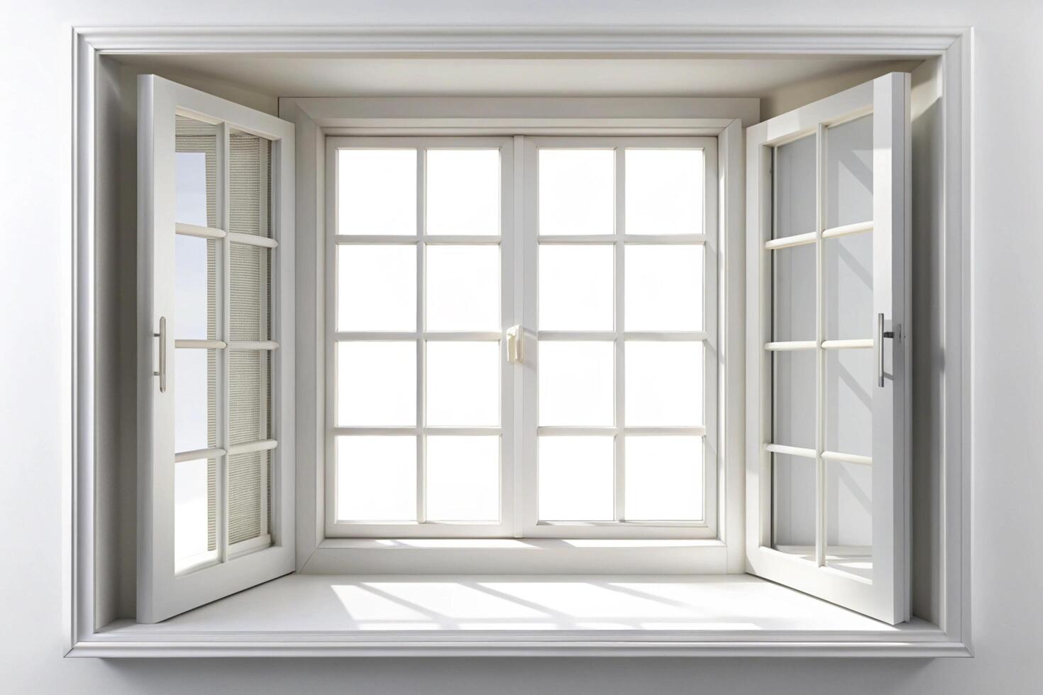 Open white window with a clean, minimal design, perfect for bright, airy interiors and natural light in a modern home photo