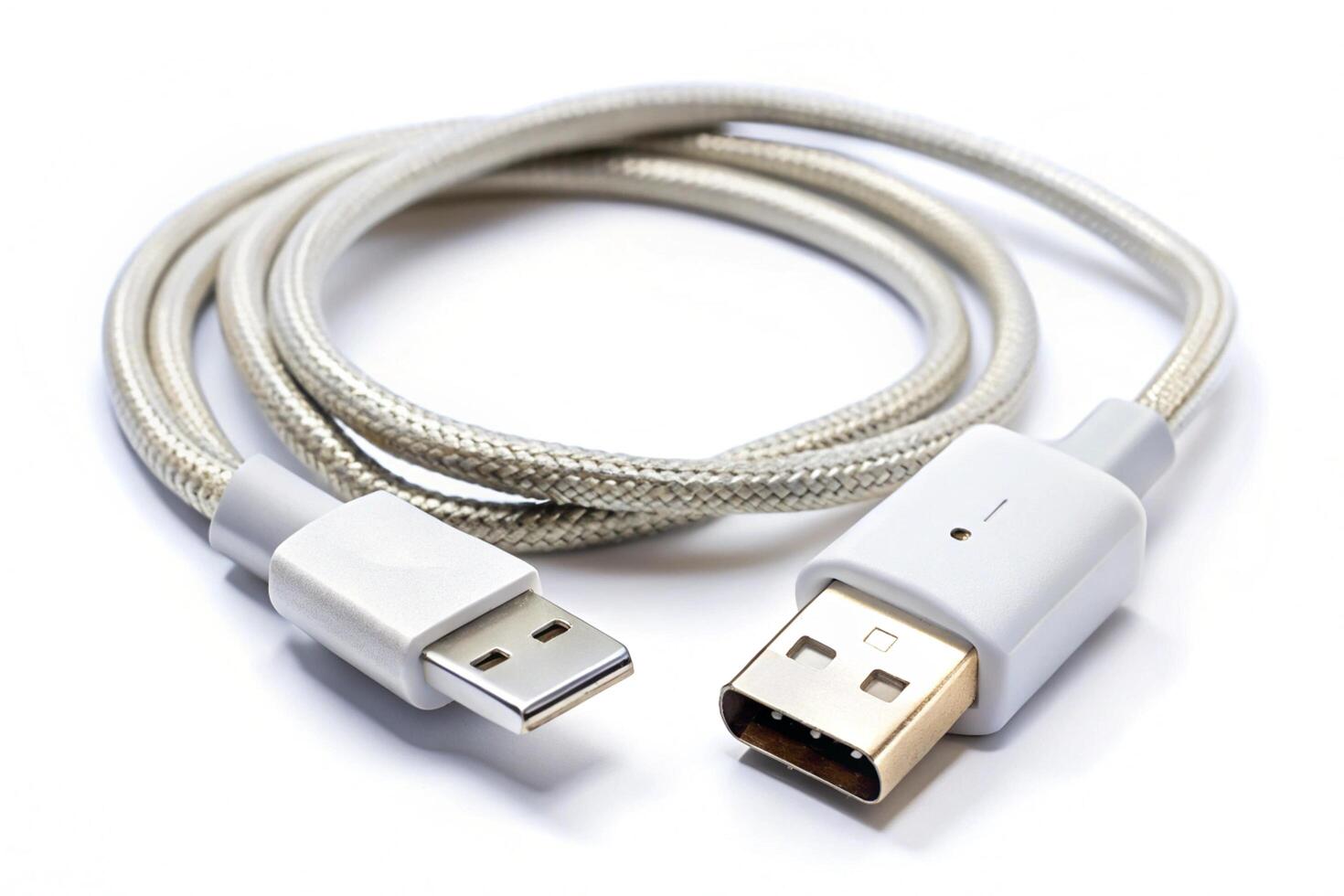 Modern USB cable with a sleek braided design and gold connectors, used for fast charging and data syncing photo