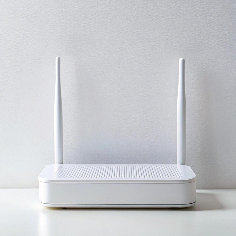 white wireless router with antennas modern tech connectivity modern white wifi router with antennas tech device photo