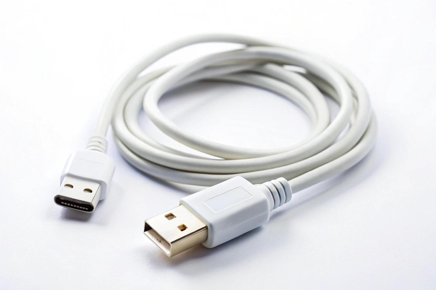 Modern USB charger with a white Type C cable, ideal for powering mobile phones and electronics, isolated against a neutral background photo