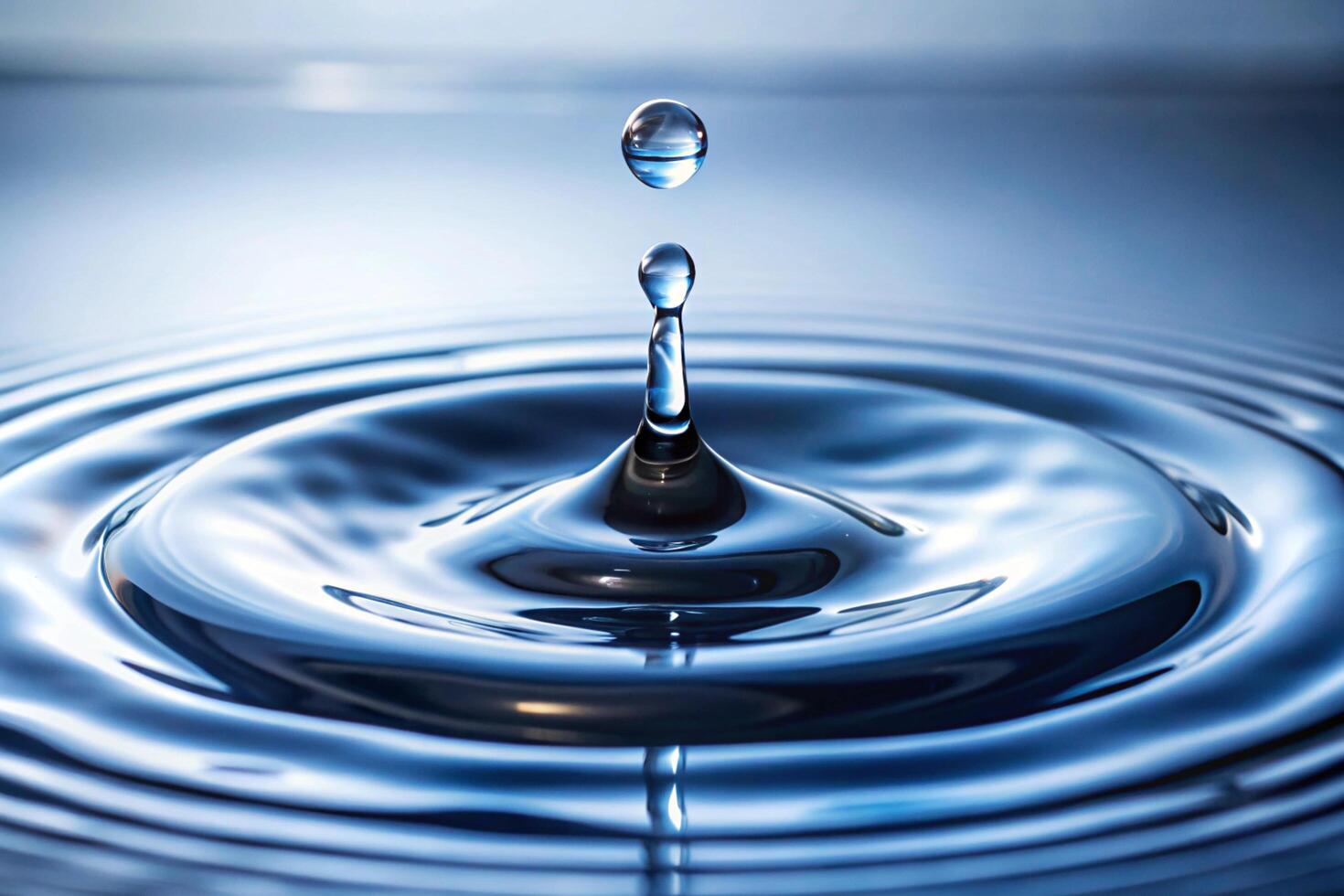 a water drop splashing into a pool of water, creating a ripple effect, showcasing purity and tranquility in high definition photo
