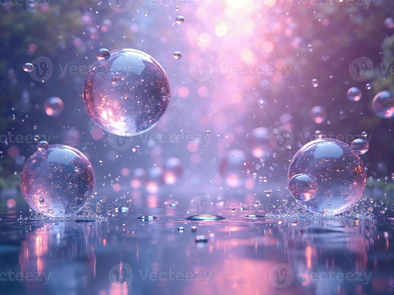 Water droplets and bubbles floating in the air photo