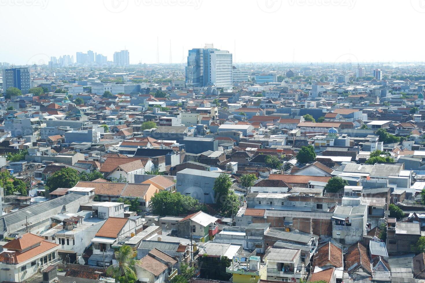 a wide aerial view of an urban residential area photo
