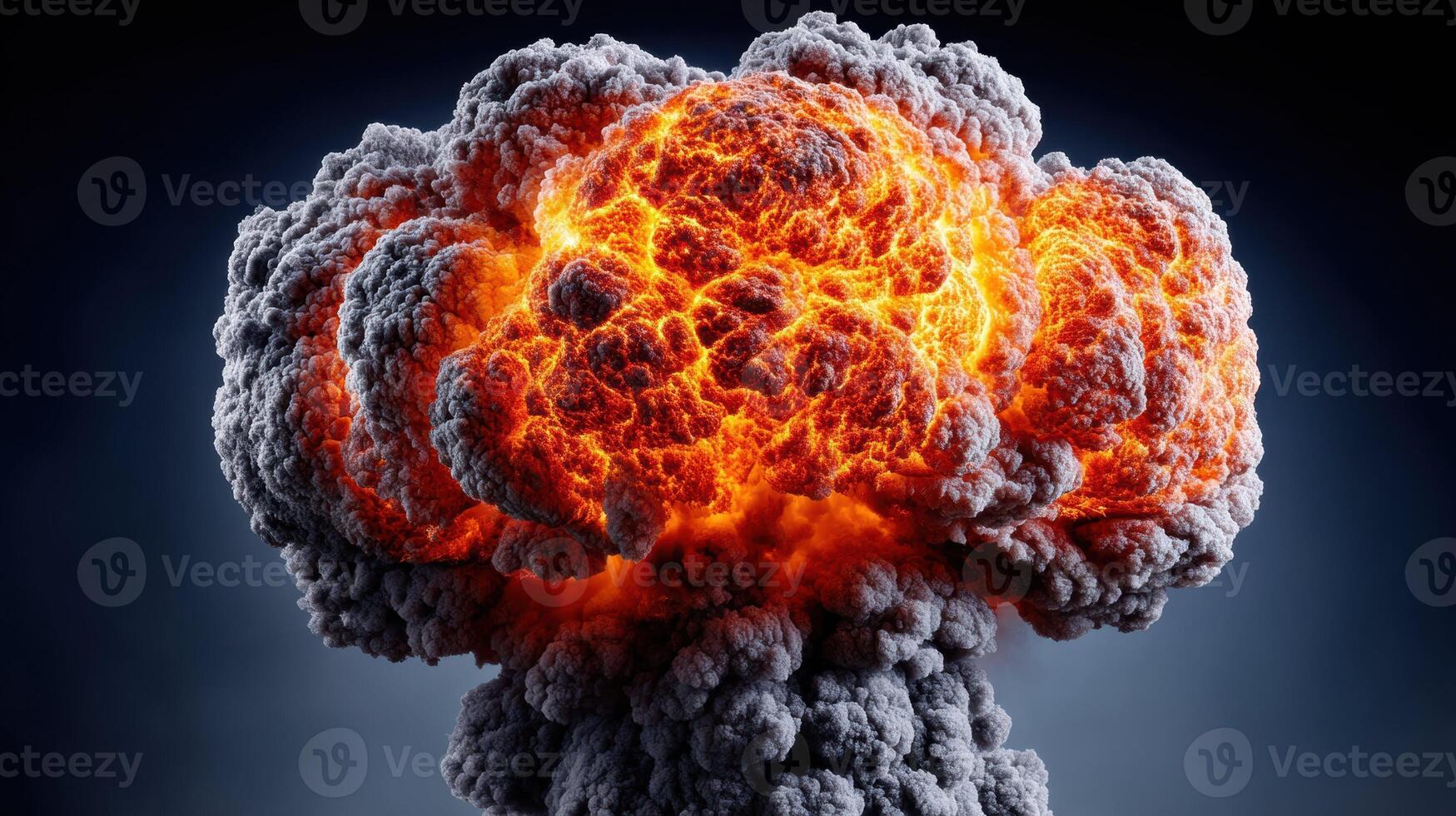 A dramatic illustration of a volcanic eruption captured in a moment of big explosion photo