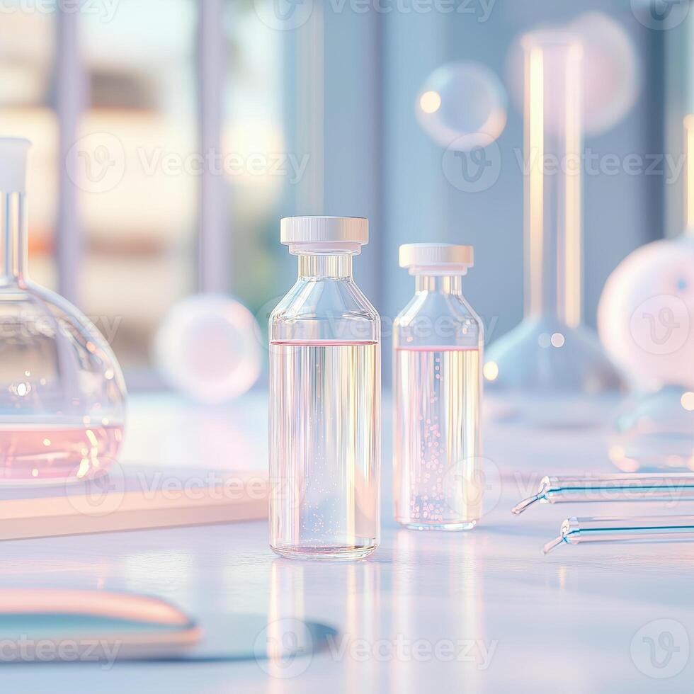 Vibrant test tubes with glowing liquids showcase the beauty of chemistry in an abstract lab environment. photo