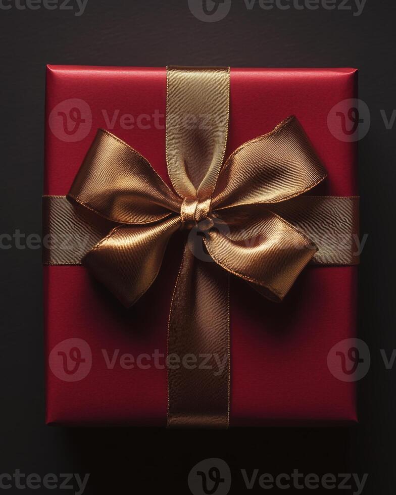 Gift presentation studio photo dark background overhead view surprise moment