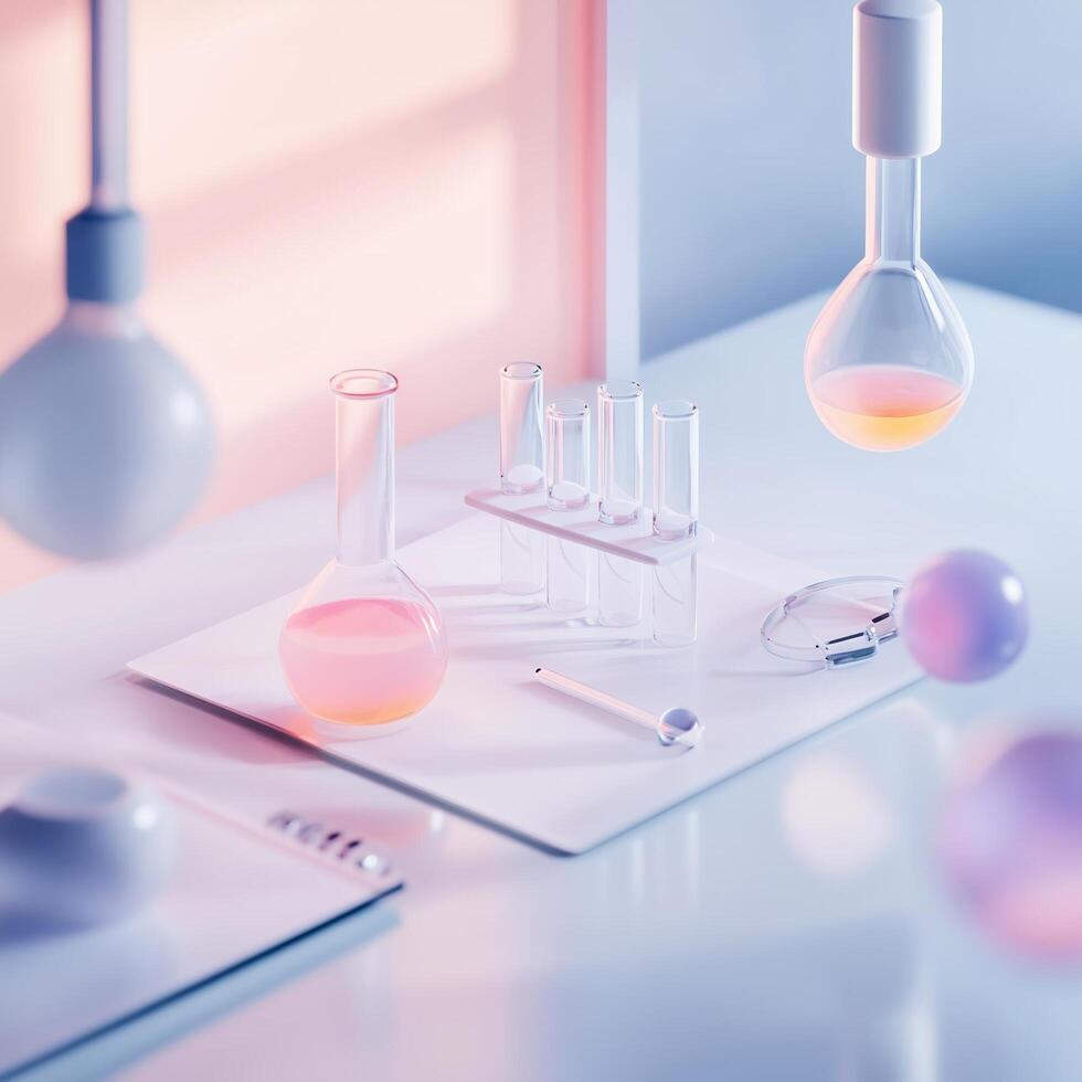 Laboratory experiment science lab digital art modern workspace aerial view innovation and discovery photo
