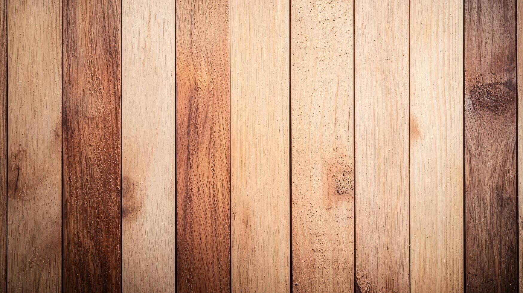 Natural wooden plank wall texture background with varied wood tones and visible grain patterns, ideal for rustic themes, interior decor, or architectural design elements. photo