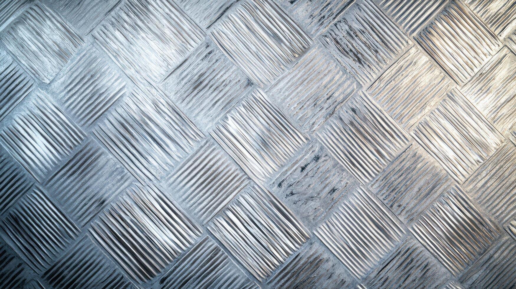 Etched frosted glass with diagonal square pattern featuring linear grooves and light reflections creating a textured decorative surface. photo