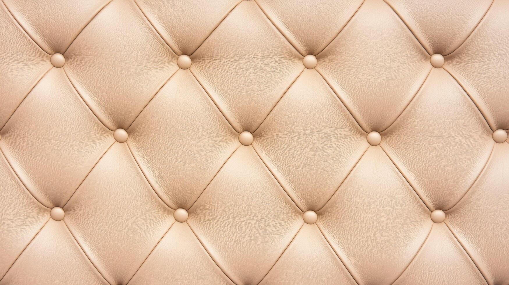 Beige leather upholstery with button tufting and diamond stitching creating a luxurious textured surface for furniture design. photo