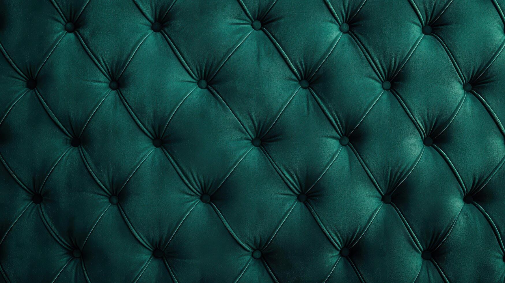 Luxurious dark green tufted fabric texture with a diamond pattern and button details, ideal for elegant furniture and interior decoration concepts. photo