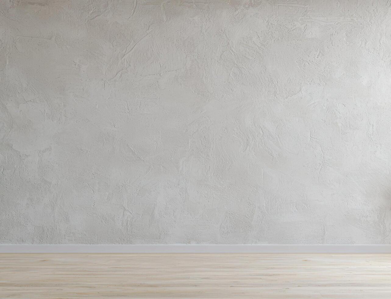 Minimal textured gray plaster wall interior with subtle surface patterns and light wooden floor in a clean empty room setting. photo
