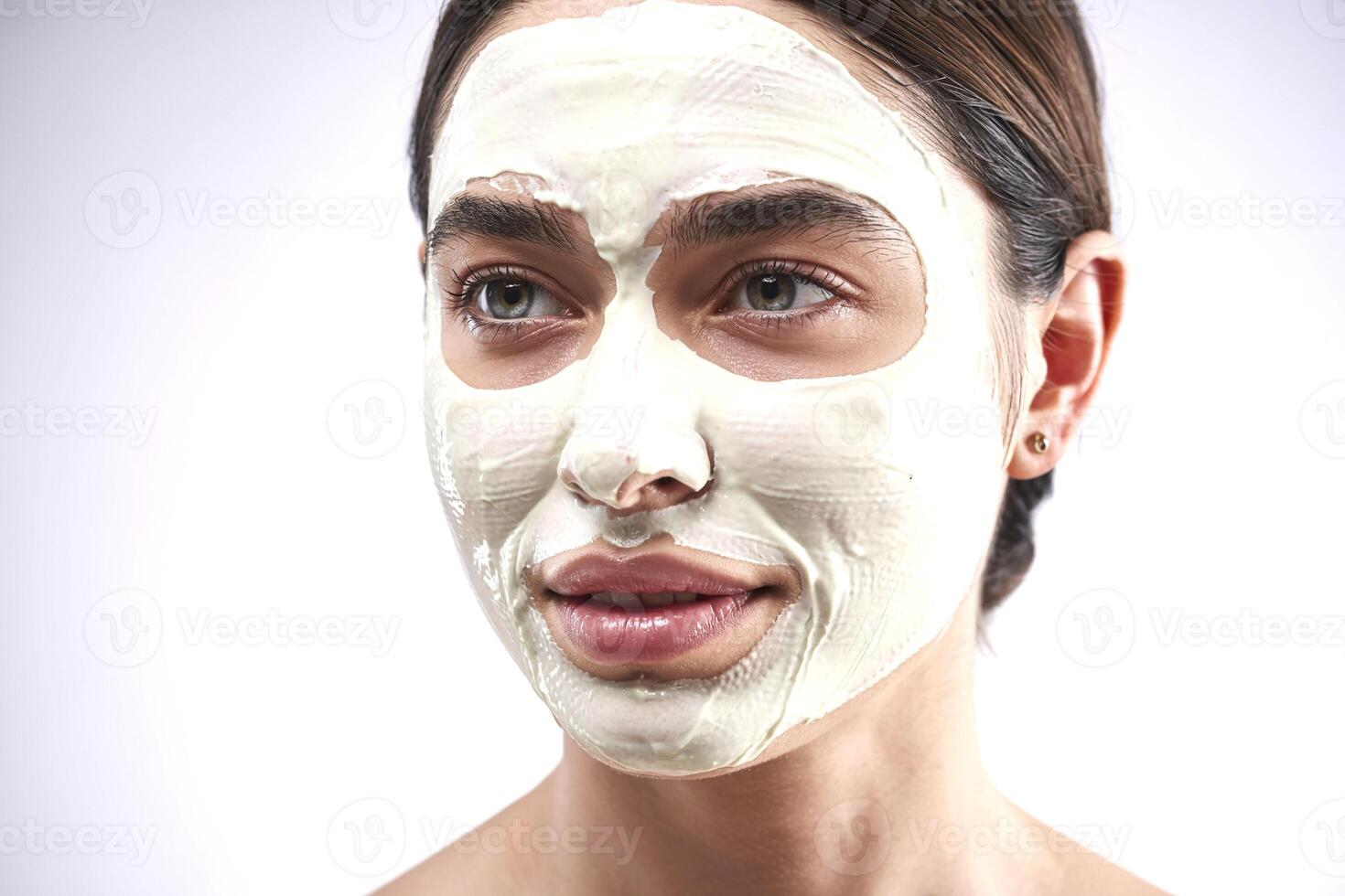 A woman with a facial mask on her face photo