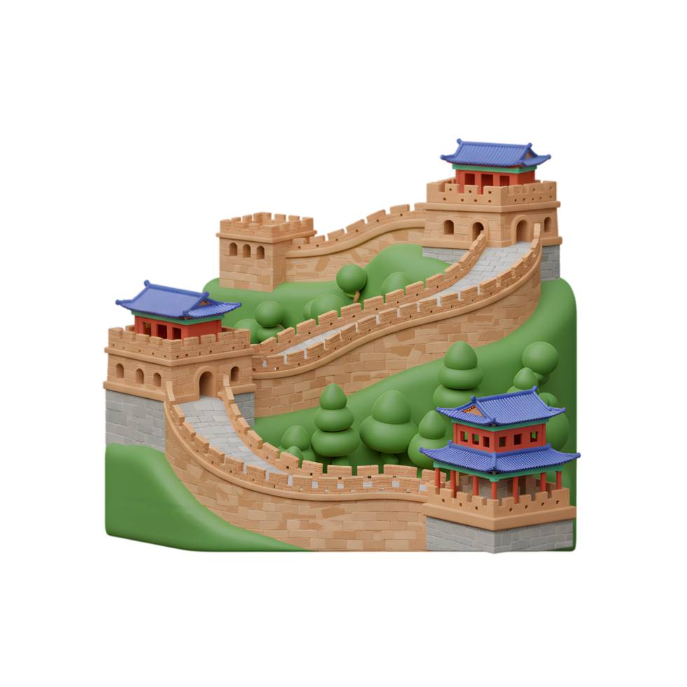 Whimsical depiction of the Great Wall of China, a stylized rendering png