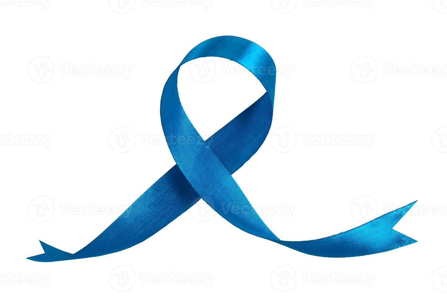 Blue awareness ribbon on a white background symbolizing support and advocacy. photo