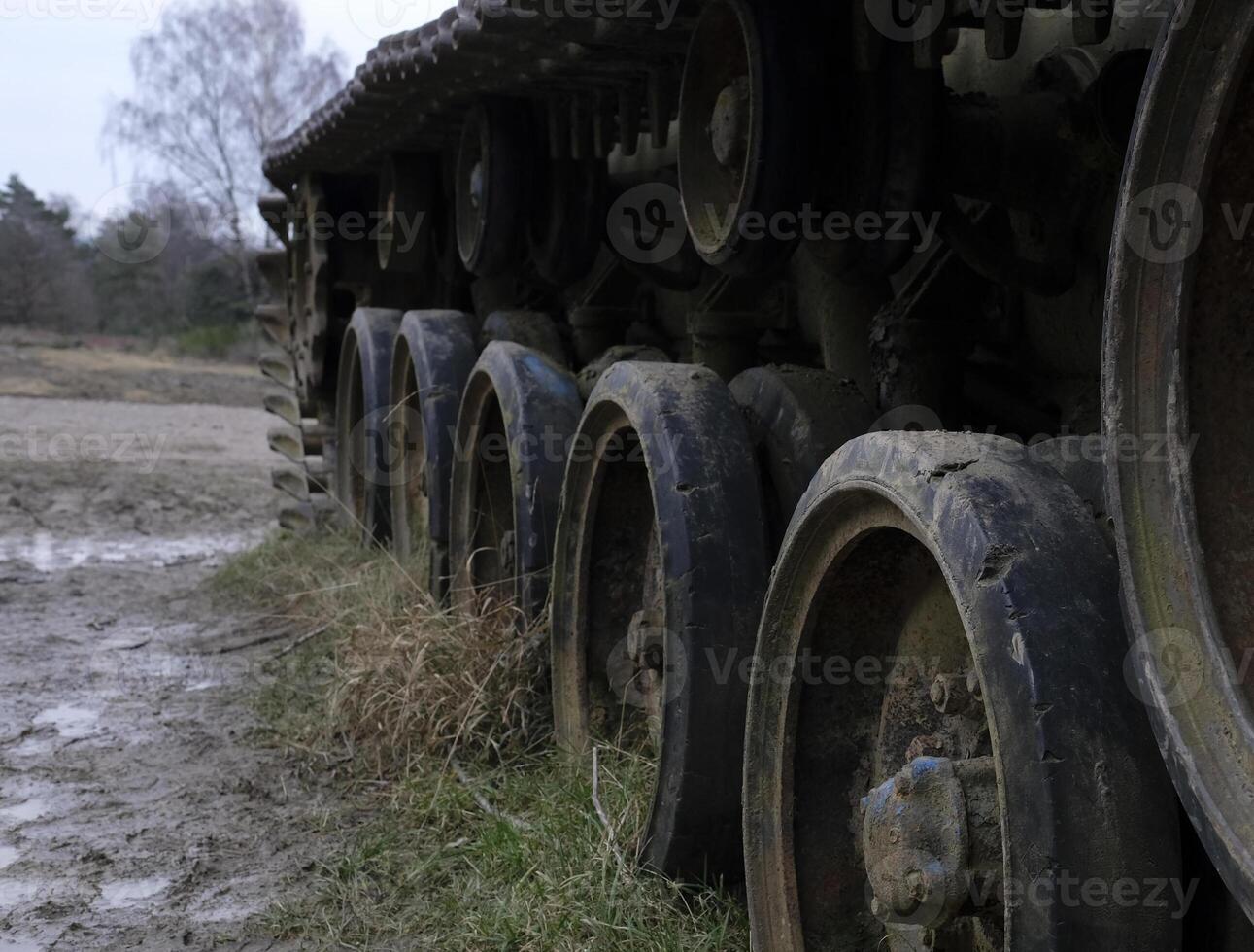 Remains of a destroyed tank from the second World War in a forest in Western Germany photo