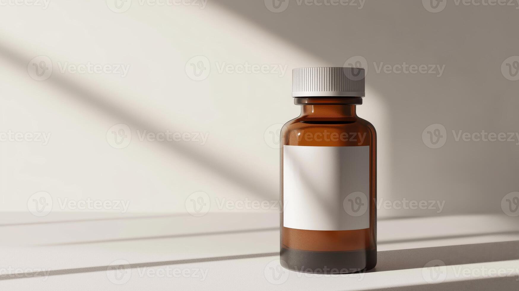 Brown glass bottle on a surface with light and shadow effects photo