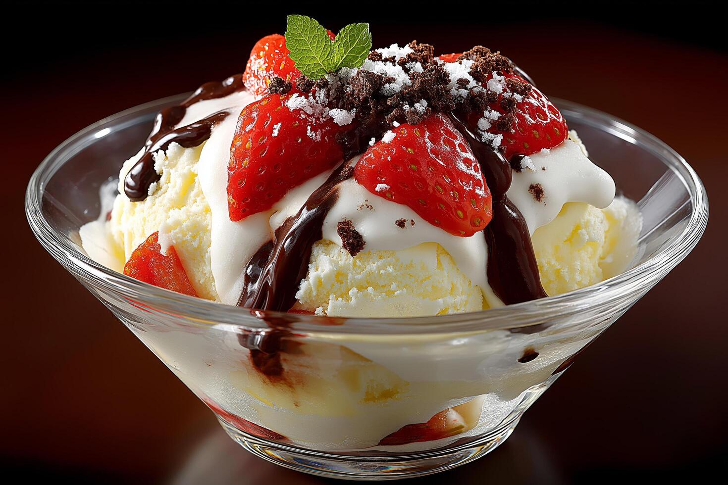Enjoying a delicious bowl of chocolate, vanilla, and strawberry ice cream photo
