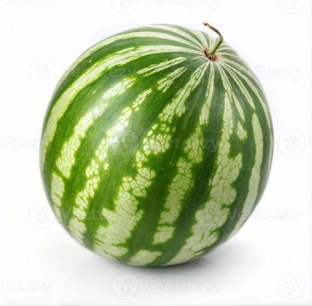 High-Resolution Close-Up of a Striped Watermelon on White Background photo