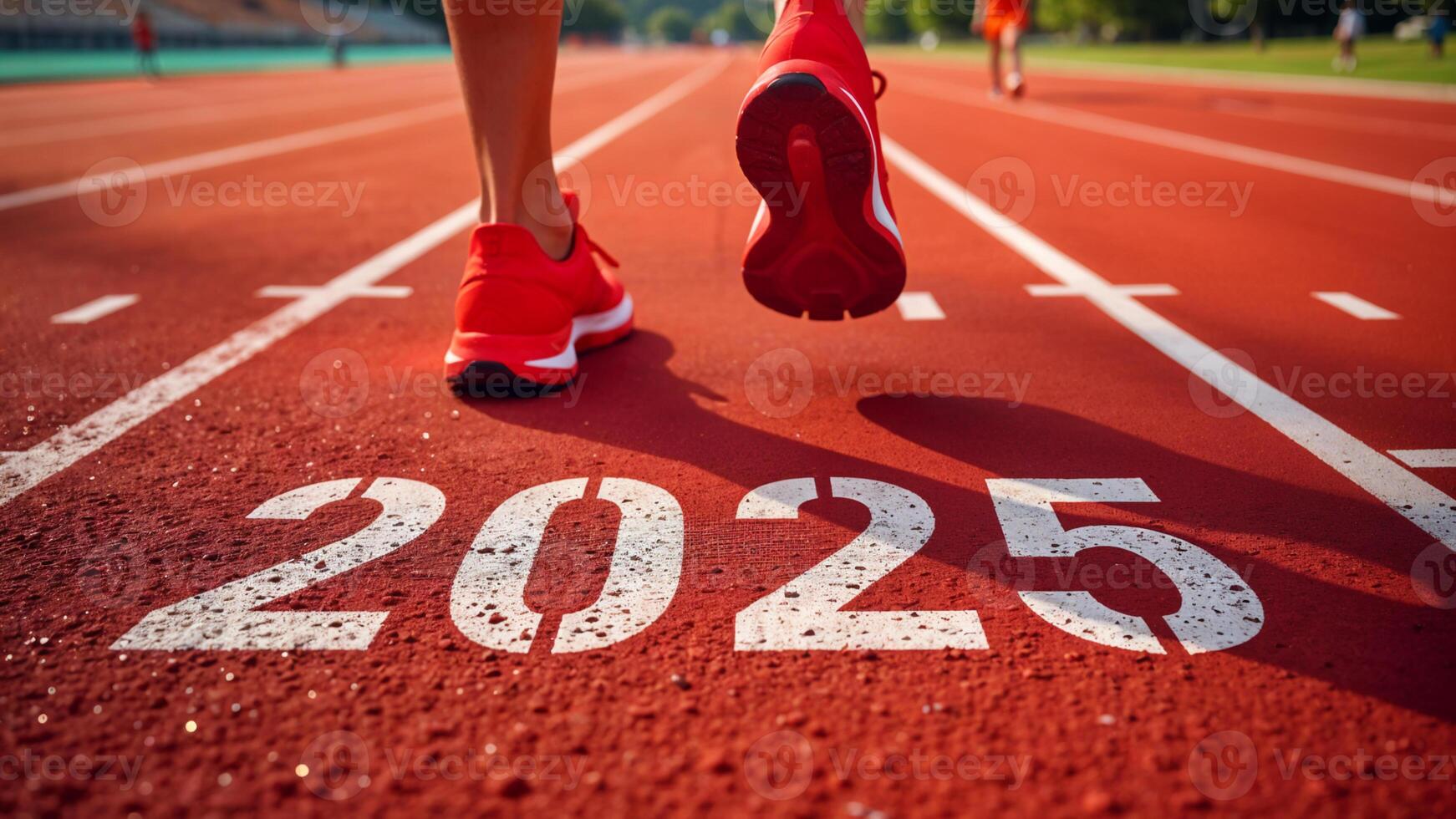 Athletes Red Shoes Running Towards 2025 New Year photo