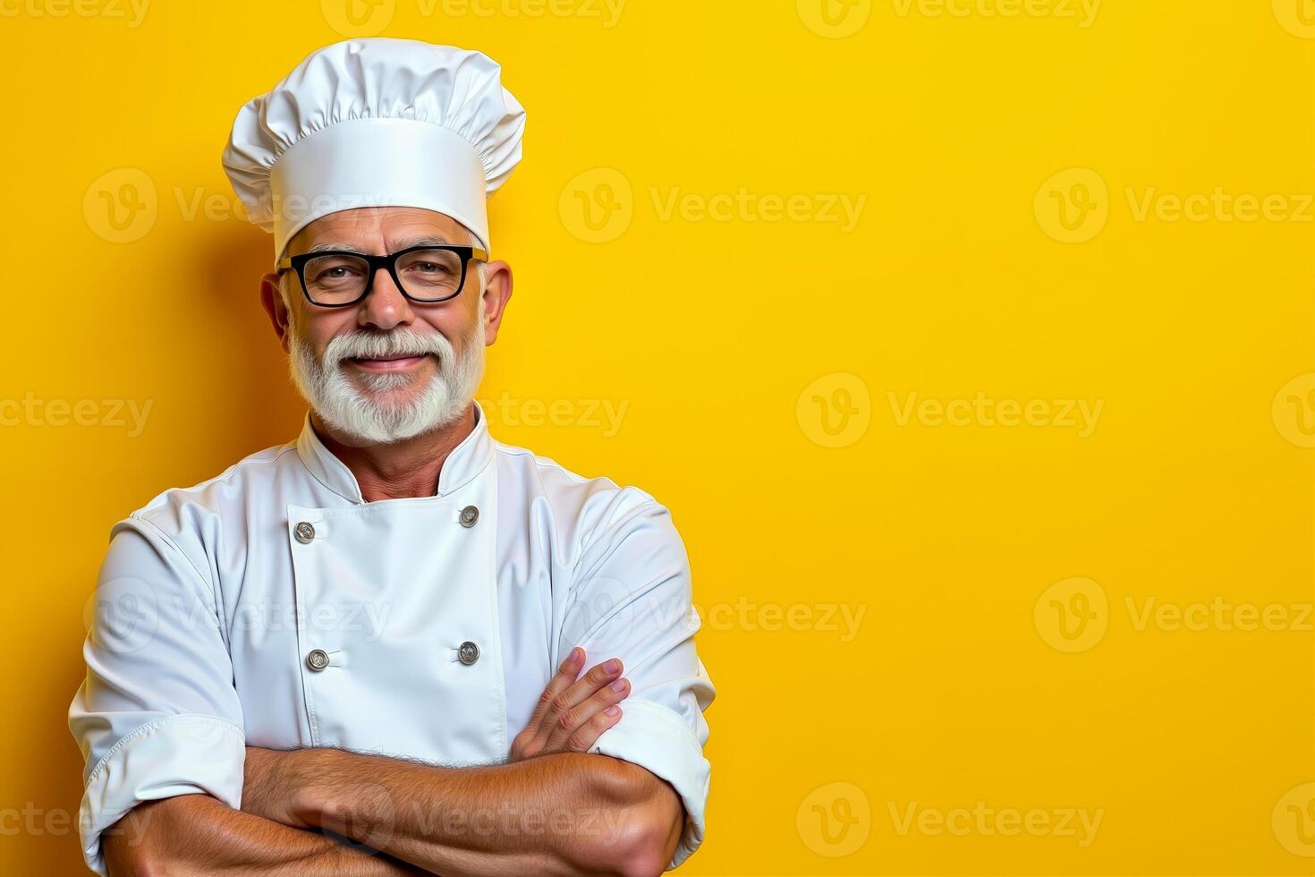 A man in a chef's hat and glasses with his arms crossed photo