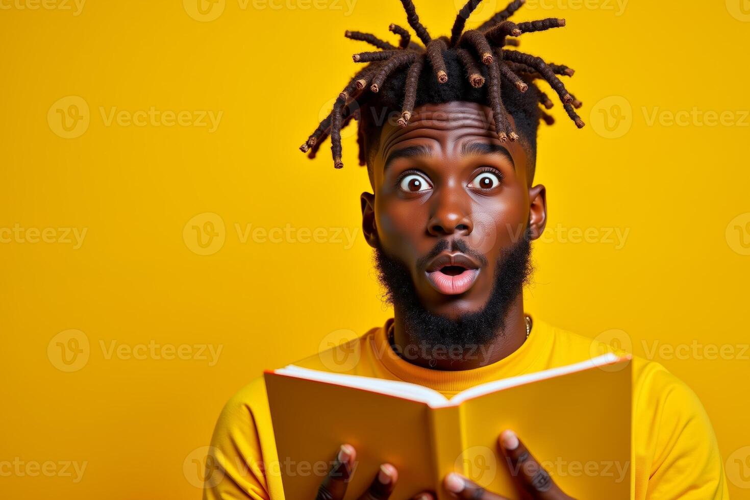 A man with dreadlocks reading a book photo