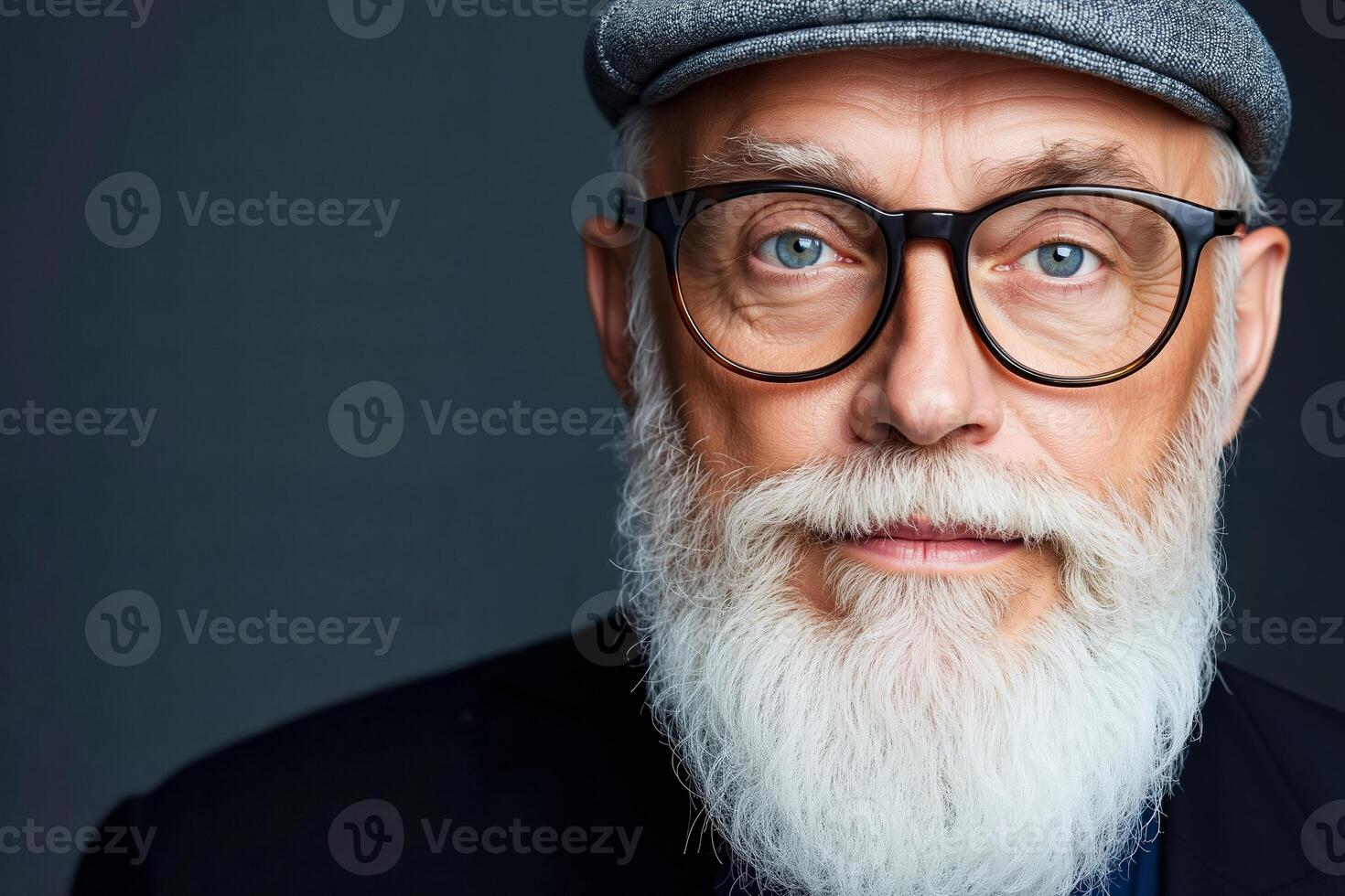 A man with a white beard wearing a hat and glasses photo